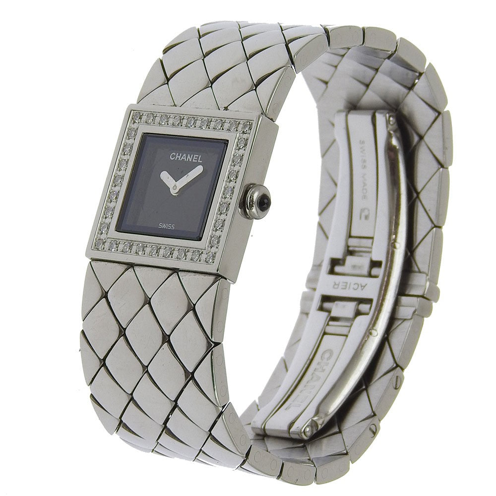 Chanel Matelasse Quartz Watch Stainless Steel with Diamond Bezel