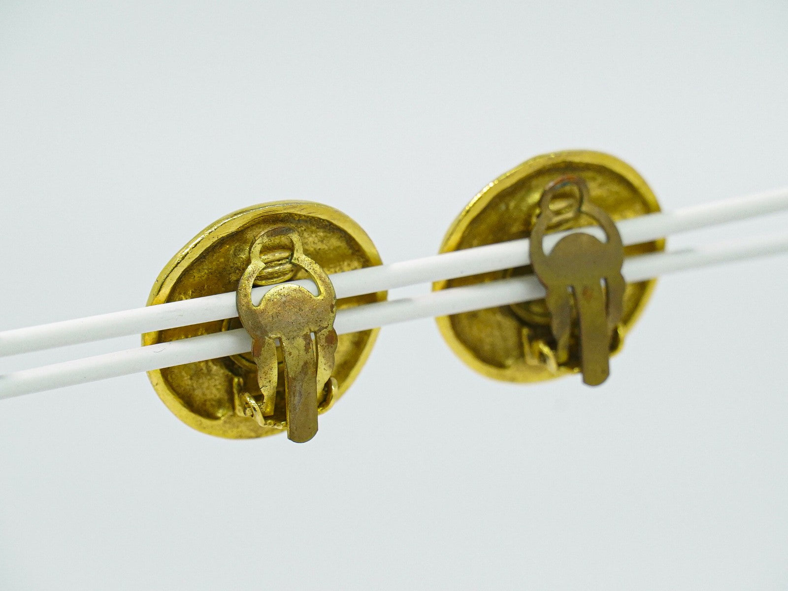 Chanel Vintage CC Logo Round Clip on Earrings Textured Metal