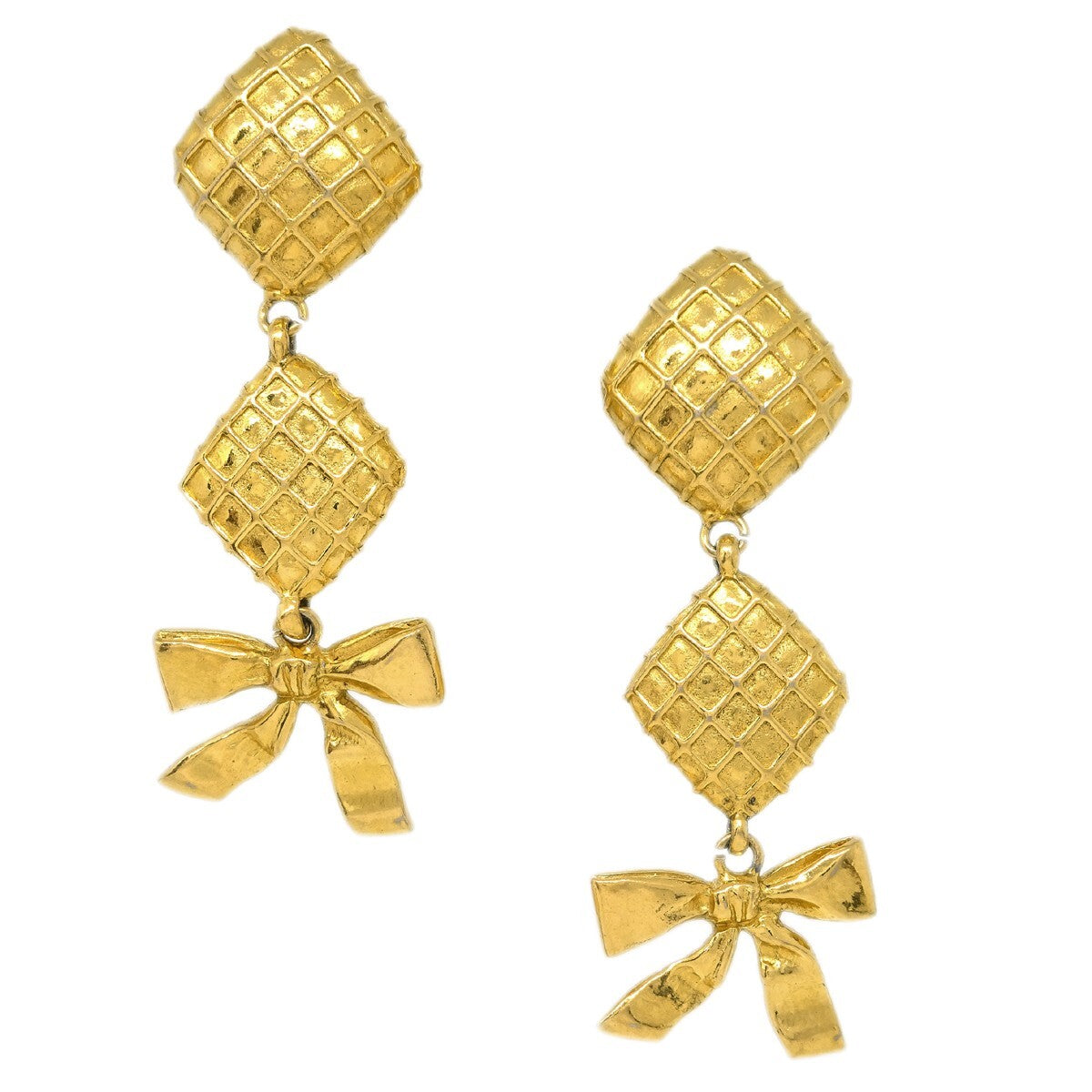 Chanel Vintage Clip On Bow Earrings Metal