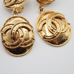 Chanel Vintage CC Round Drop Clip-On Earrings Metal