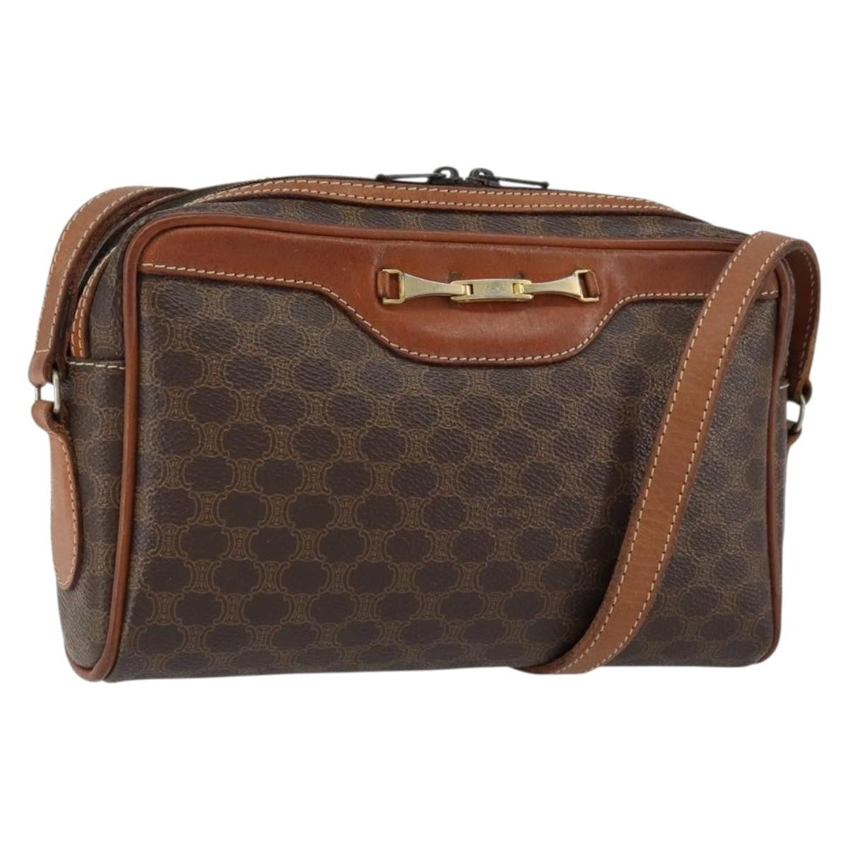 Celine Vintage Macadam Shoulder Bag Canvas and Leather