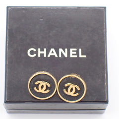 Chanel Vintage CC Round Button Clip-On Earrings Metal