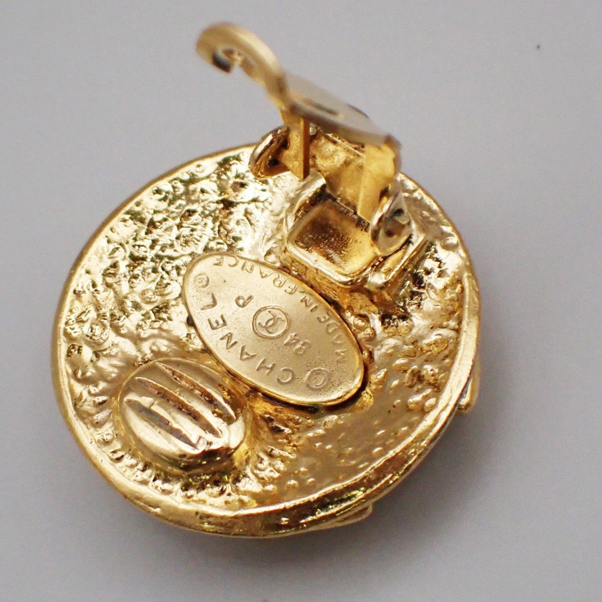 Chanel Vintage CC Logo Round Clip on Earrings Textured Metal