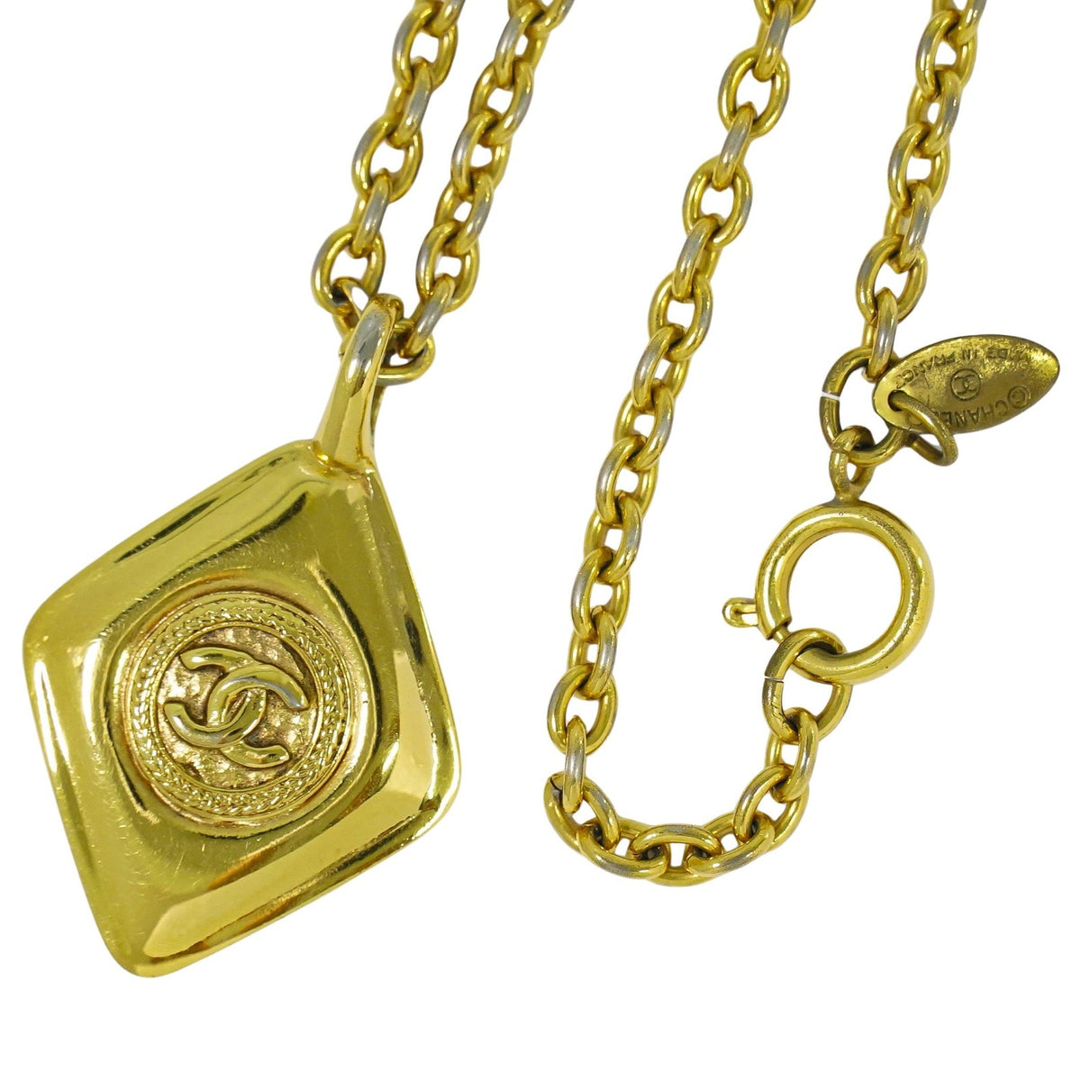 Chanel Vintage CC Pendent Necklace Plated Metal