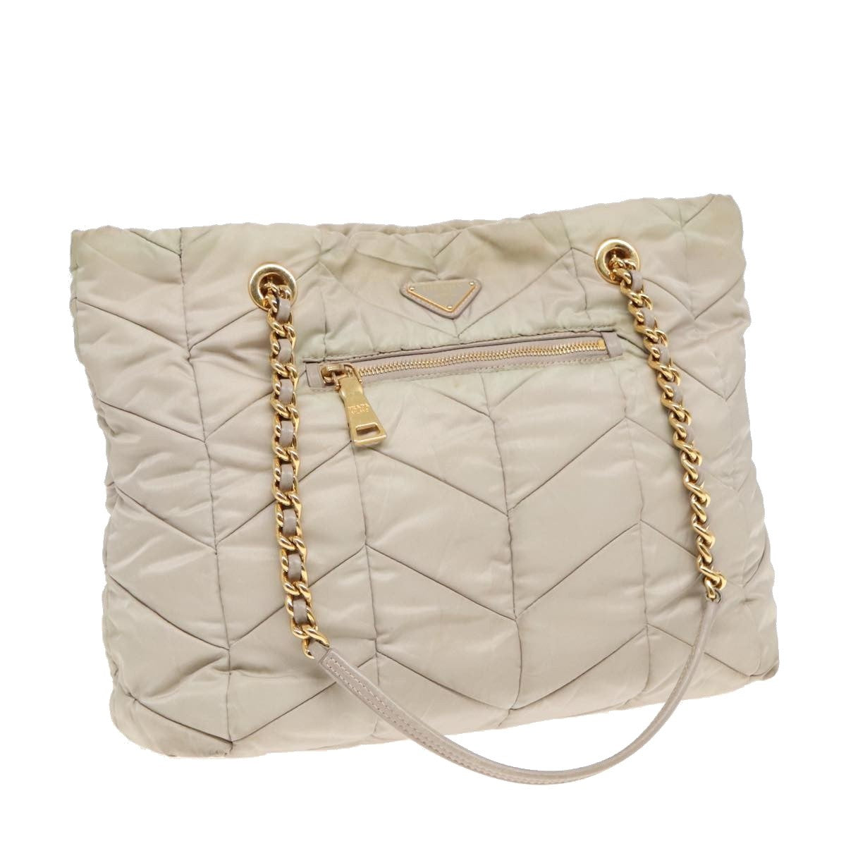 Prada Chain Front Zip Tote Quilted Tessuto