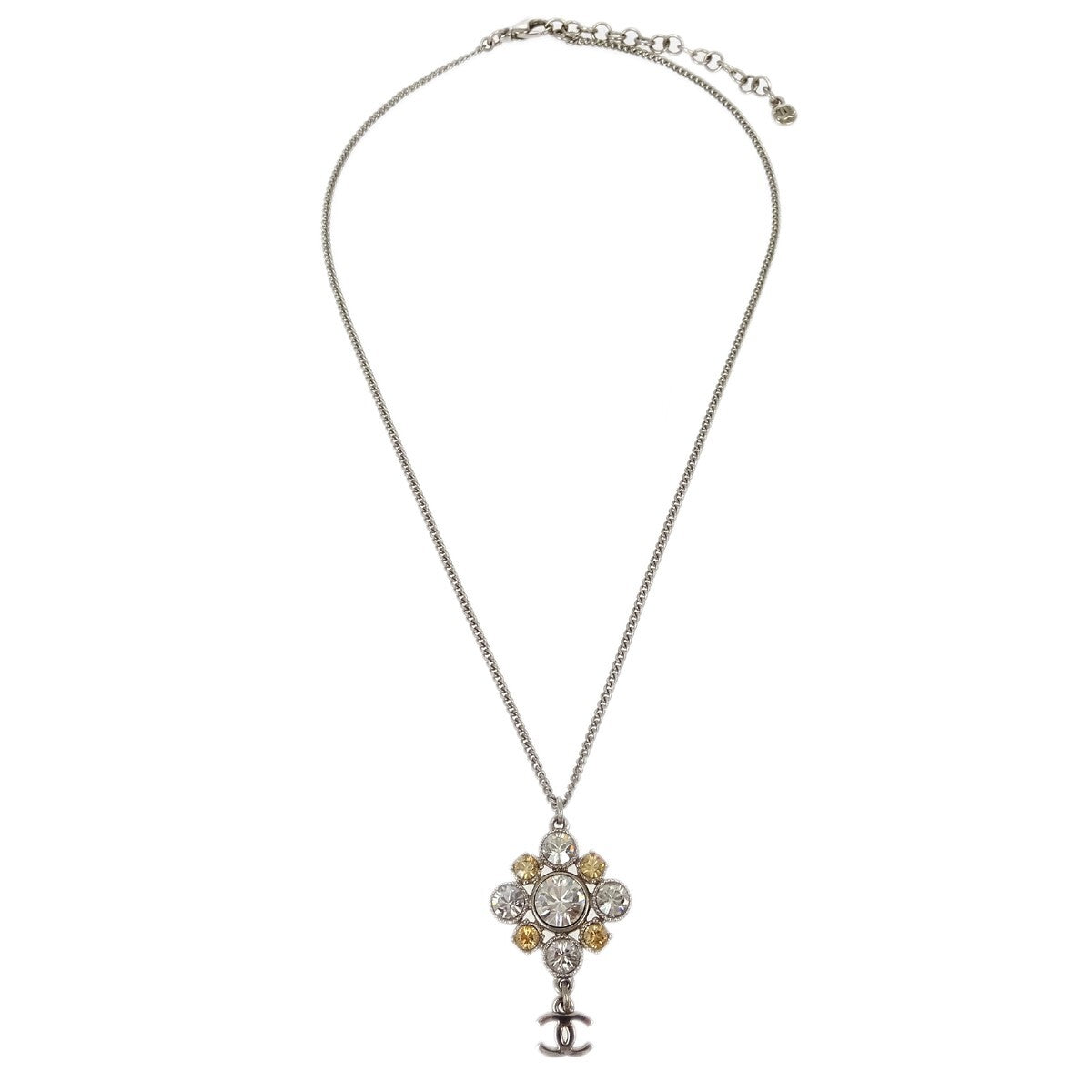 Chanel CC Cluster Drop Pendant Necklace Metal with Crystals
