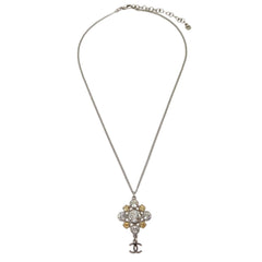 Chanel CC Cluster Drop Pendant Necklace Metal with Crystals