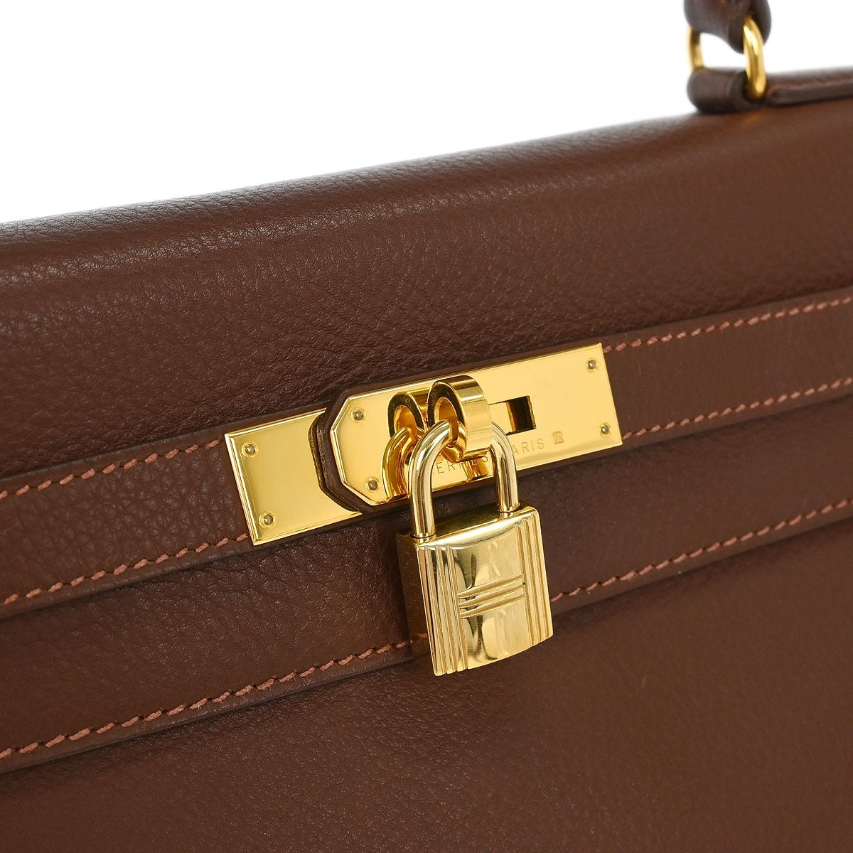 Hermes Kelly Handbag Brown Evergrain with Gold Hardware