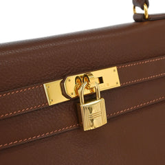 Hermes Kelly Handbag Brown Evergrain with Gold Hardware