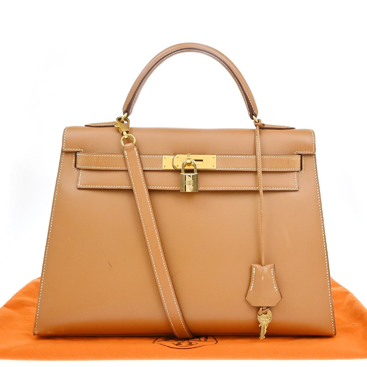 Hermes Kelly Handbag Brown Chamonix with Gold Hardware