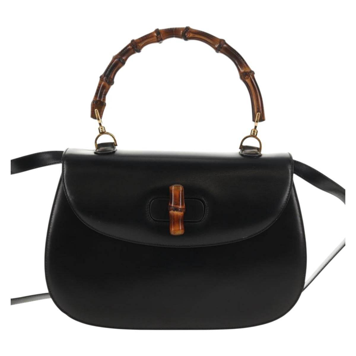 Gucci Vintage Convertible Bamboo Top Handle Bag Leather