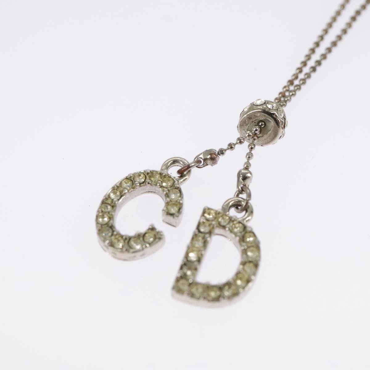 Christian Dior Bow CD Pendant Necklace Metal with Crystal