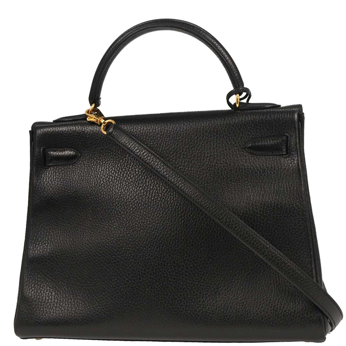 Hermes Kelly Handbag Black Ardennes with Gold Hardware