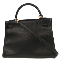 Hermes Kelly Handbag Black Ardennes with Gold Hardware