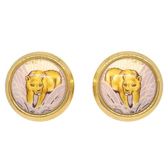 Hermes Vintage Round Clip-On Earrings Printed Enamel and Metal