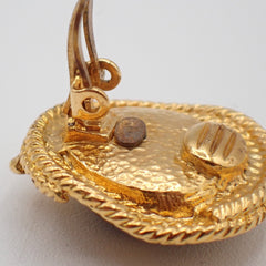 Chanel Vintage Round Clip-On Earrings Metal with Faux Pearl