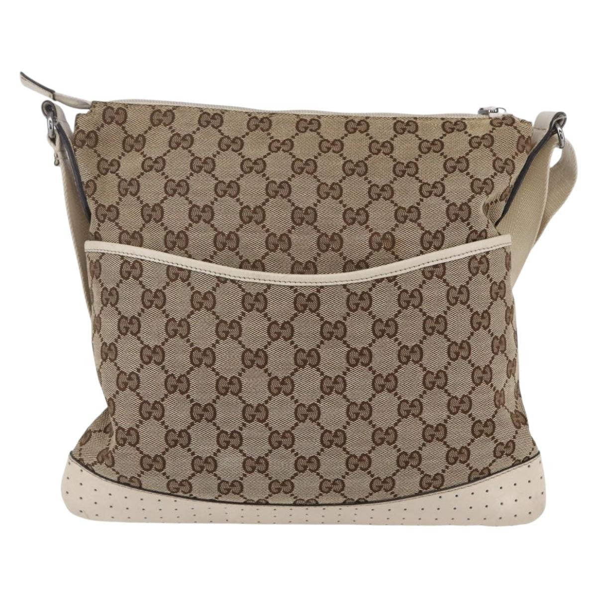 Gucci Zip Messenger Bag GG Canvas with Perforated Leather
