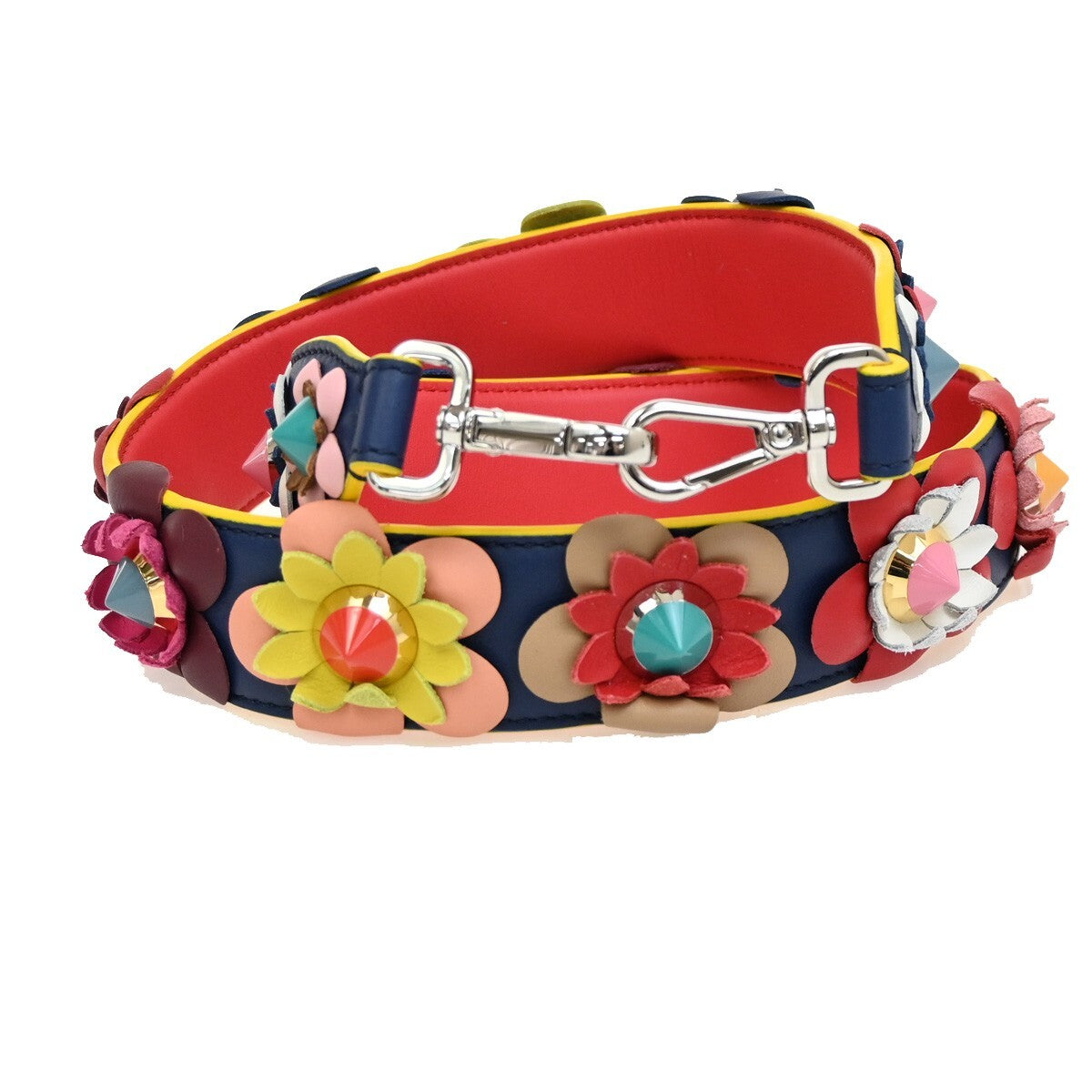 Fendi Flowerland Strap You Shoulder Strap Studded Leather