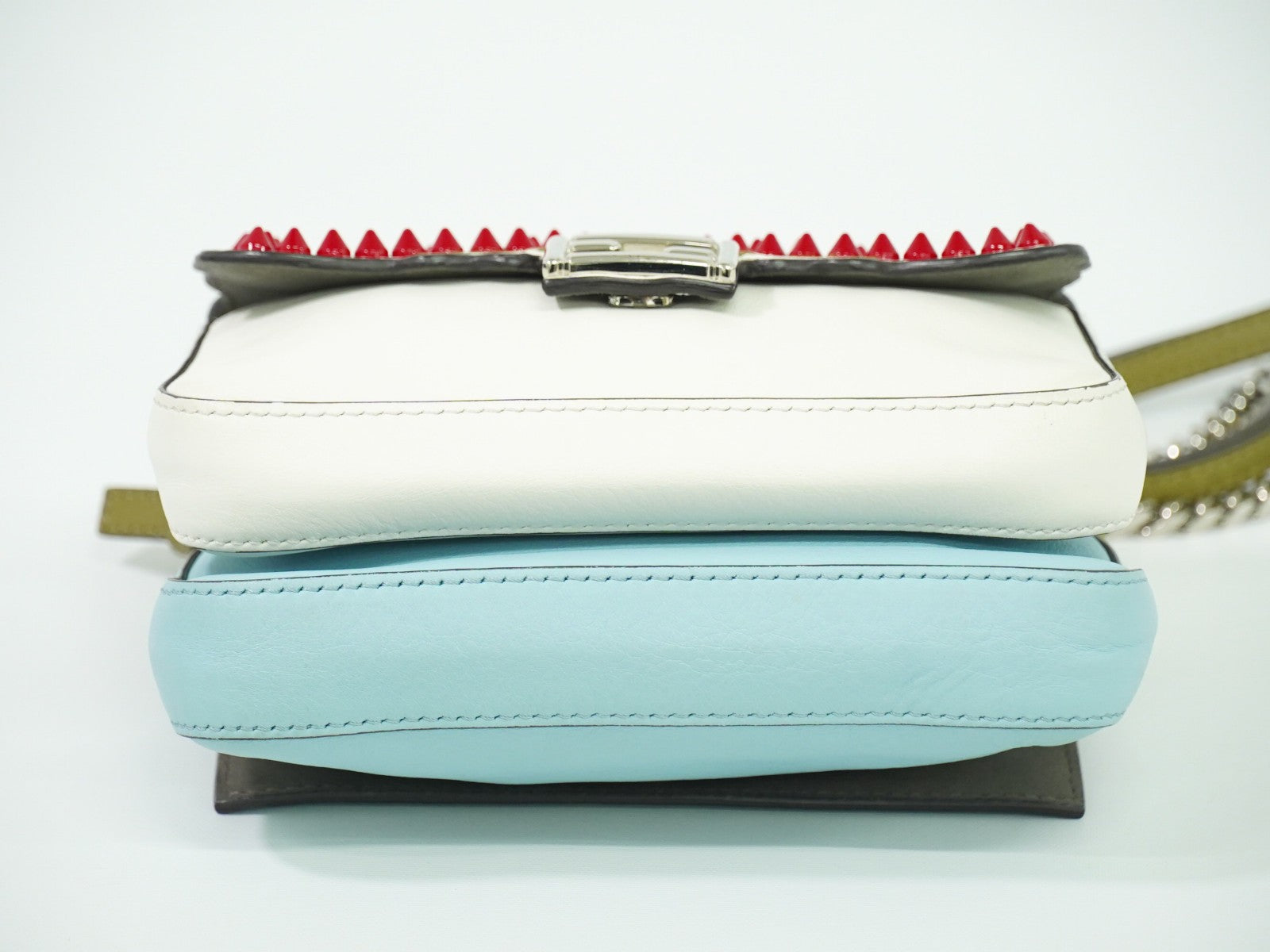 Fendi Double Baguette Embroidered Studded Leather