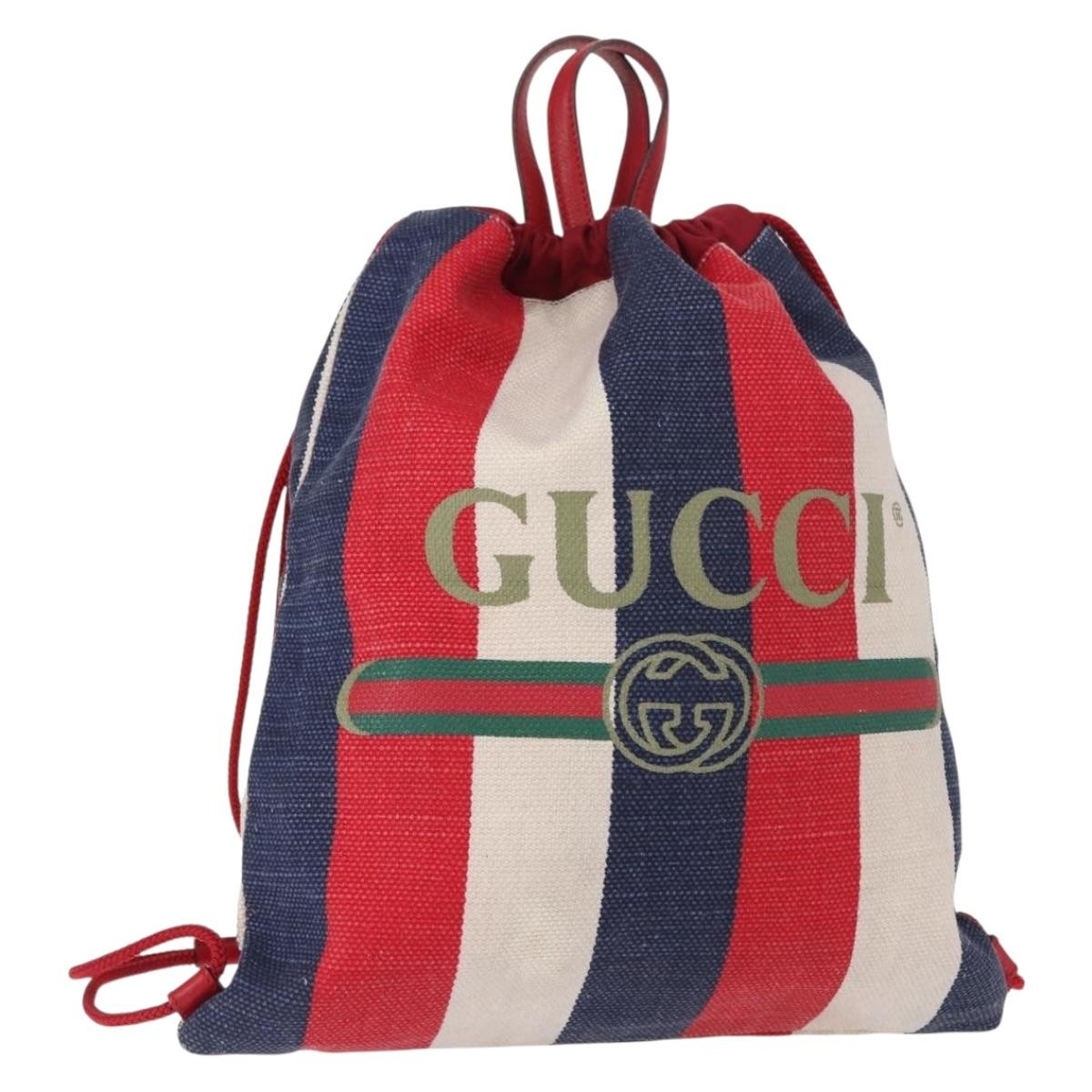Gucci Logo Drawstring Backpack Striped Canvas