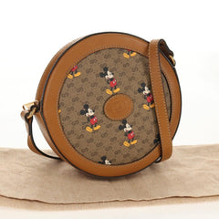 Gucci Disney Mickey Mouse Round Shoulder Bag Printed Mini GG Coated Canvas