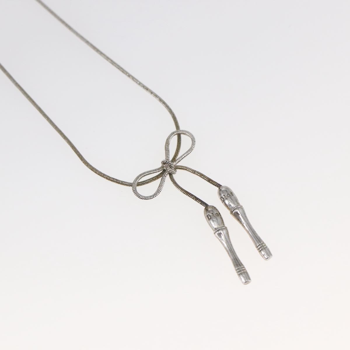 Christian Dior Bow CD Pendant Necklace Metal with Crystal