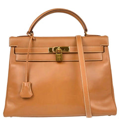Hermes Kelly Handbag Brown Chamonix with Gold Hardware