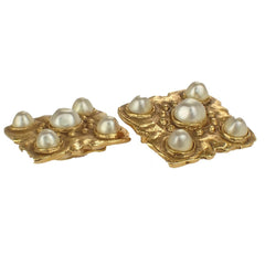 Chanel Vintage CC Diamond Clip-On Earrings Metal and Imitation Pearl