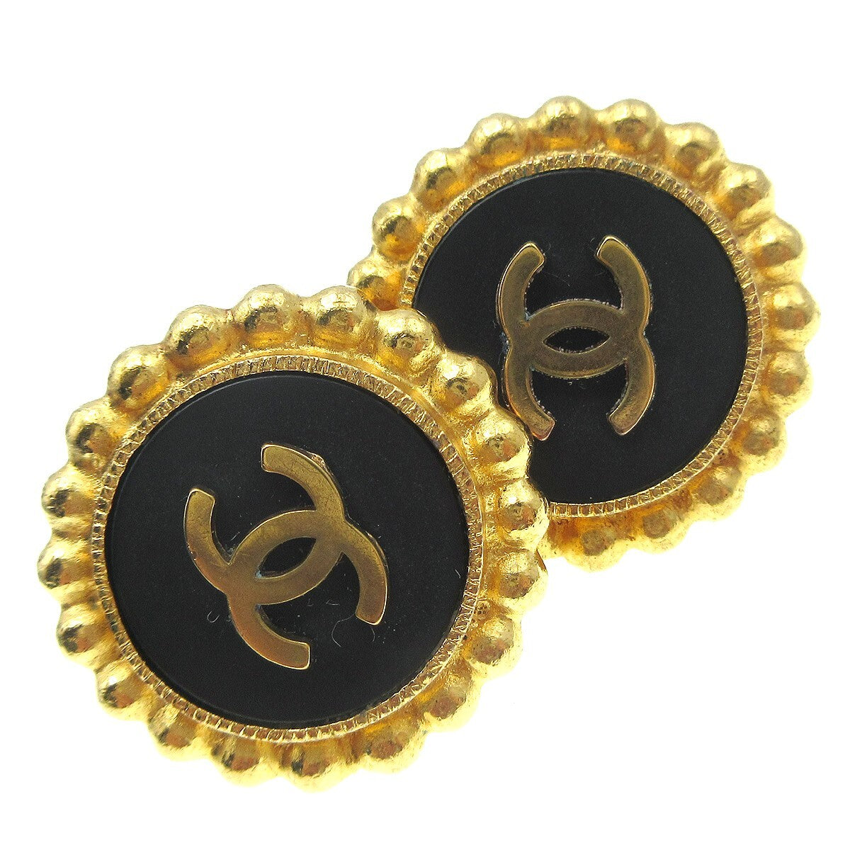 Chanel CC Round Stud Earrings Metal and Enamel
