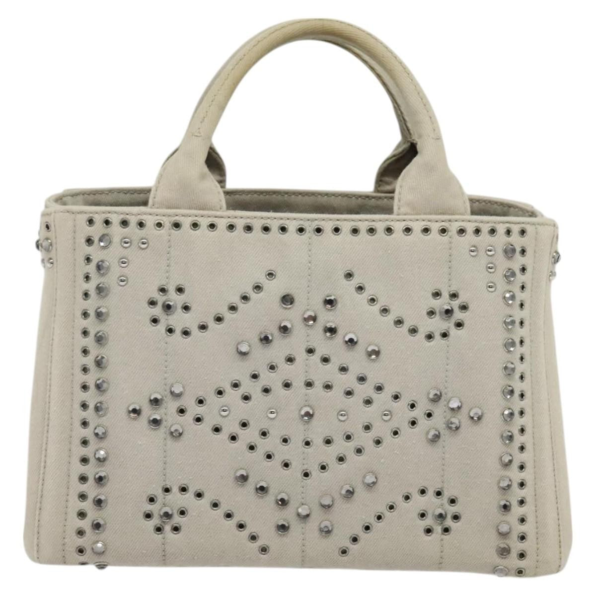 Prada Canapa Convertible Tote Rhinestone Embellished Denim