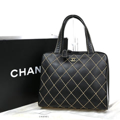 Chanel Surpique Zip Around Satchel Quilted Leather