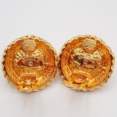 Chanel Vintage Round Clip-On Earrings Metal with Faux Pearl