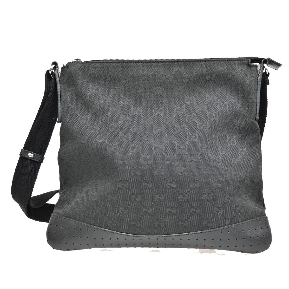 Gucci Zip Messenger Bag GG Canvas with Perforated Leather