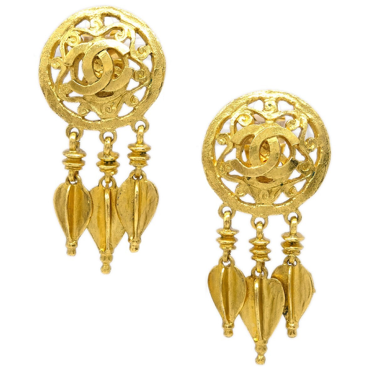Chanel Vintage CC Round Drop Clip-On Earrings Metal