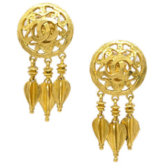 Chanel Vintage CC Round Drop Clip-On Earrings Metal