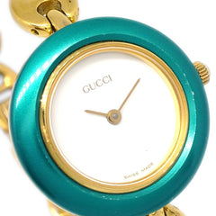 Gucci 1100 Interchangeable Bezel Bangle Quartz Watch Plated Metal with Plastic