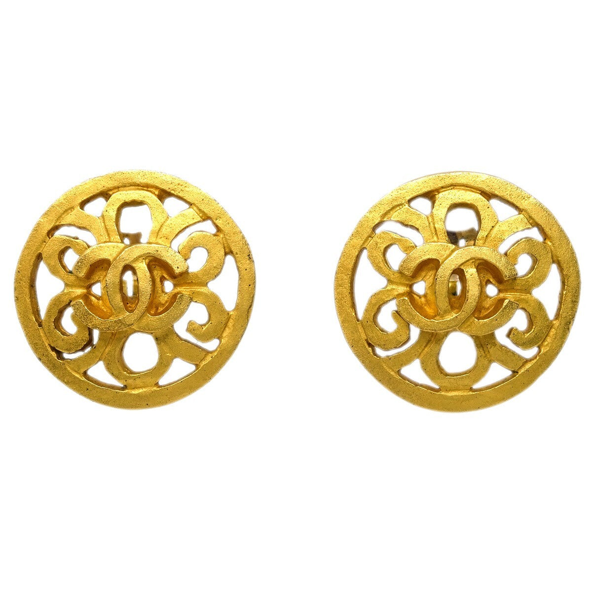 Chanel Vintage CC Round Clip-On Earrings Metal