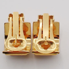 Hermes Vintage Half Hoop Clip-On Earrings Printed Enamel and Metal
