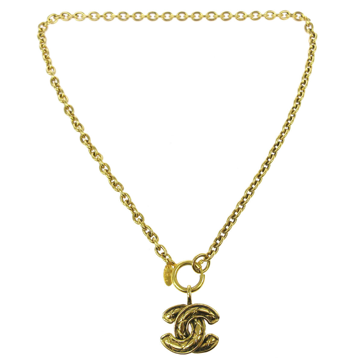 Chanel Vintage Quilted CC Pendant Necklace Metal