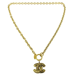 Chanel Vintage Quilted CC Pendant Necklace Metal