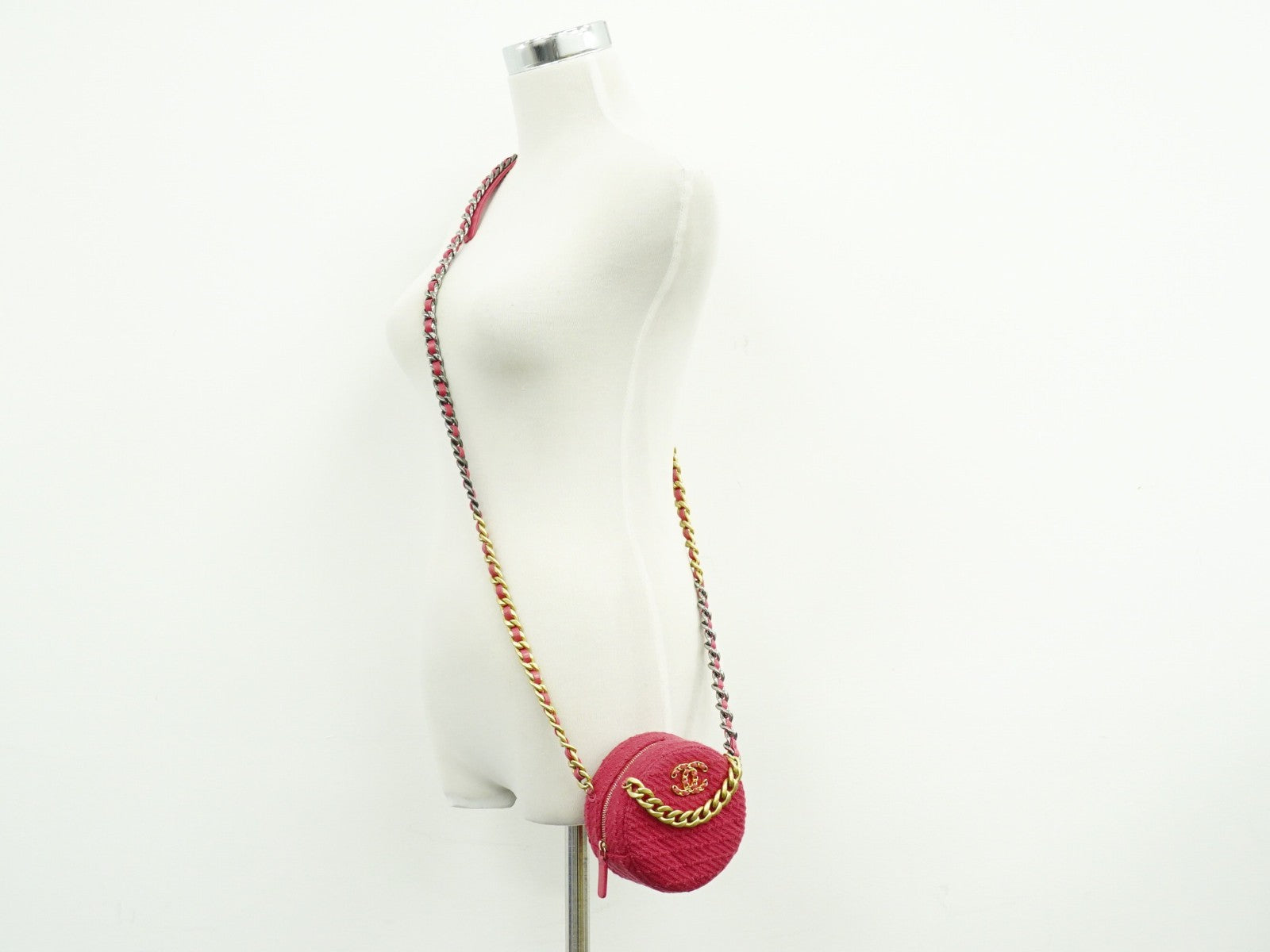 Chanel 19 Round Clutch with Chain Quilted Tweed