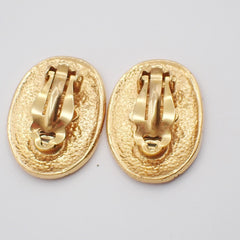 Chanel Vintage CC Crown Oval Plate Clip-On Earrings Metal