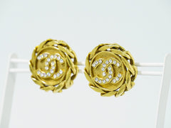 Chanel Vintage CC Round Clip-On Earrings Metal with Crystals