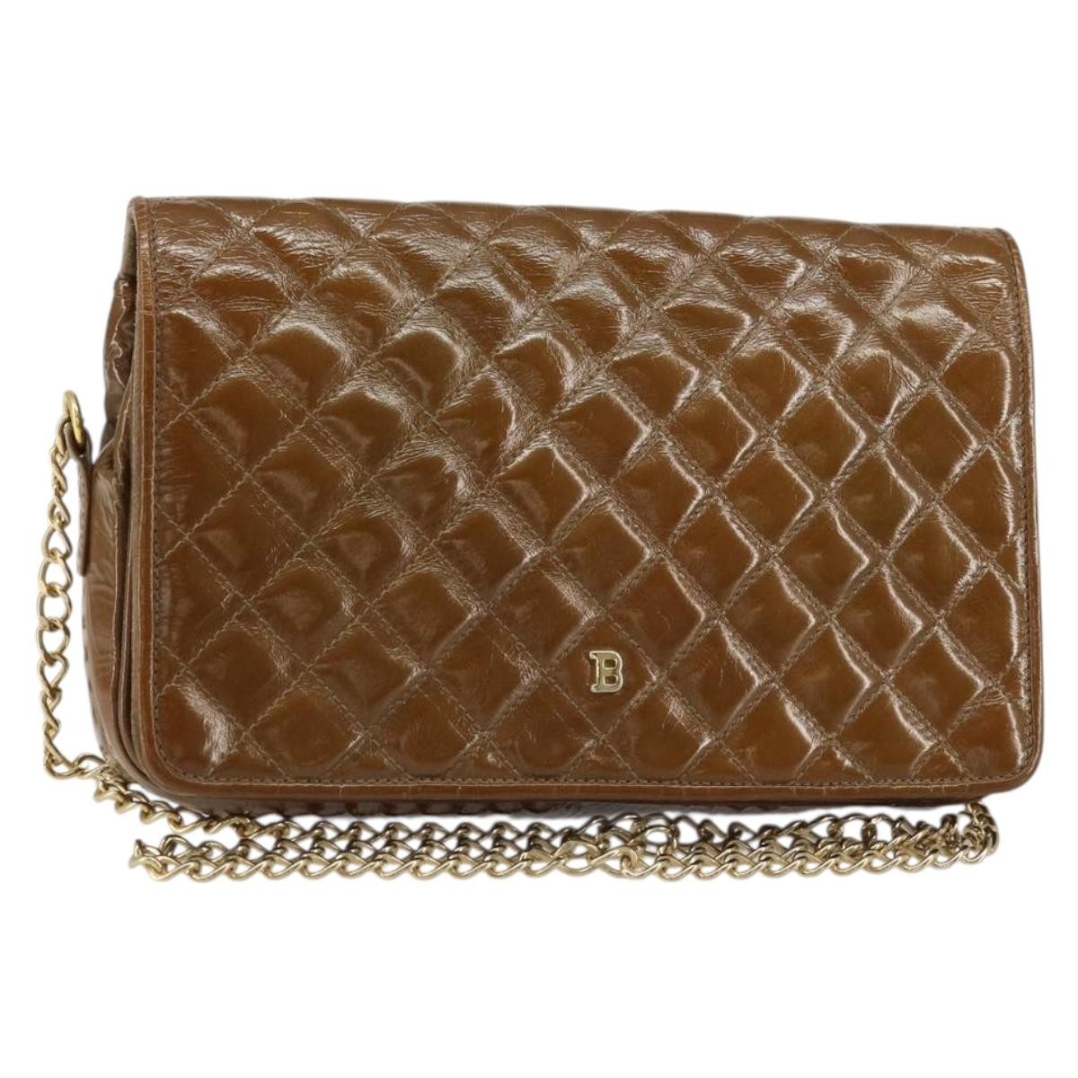 Bally Vintage Chain Shoulder Bag Quilted Patent leather