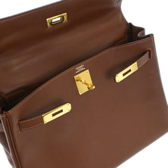 Hermes Kelly Handbag Brown Evergrain with Gold Hardware