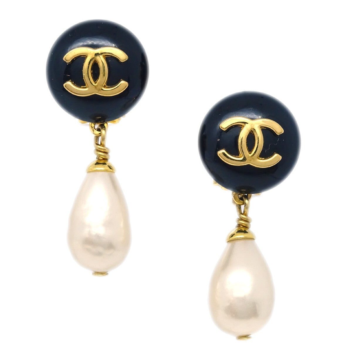 Chanel CC Dangle Earrings Metal with Faux Pearl
