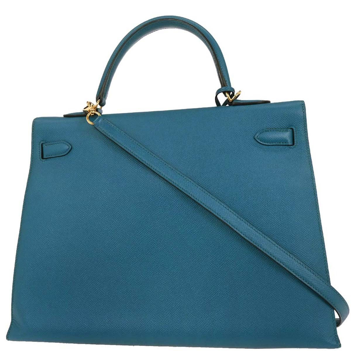 Hermes Kelly Handbag Blue Epsom with Gold Hardware