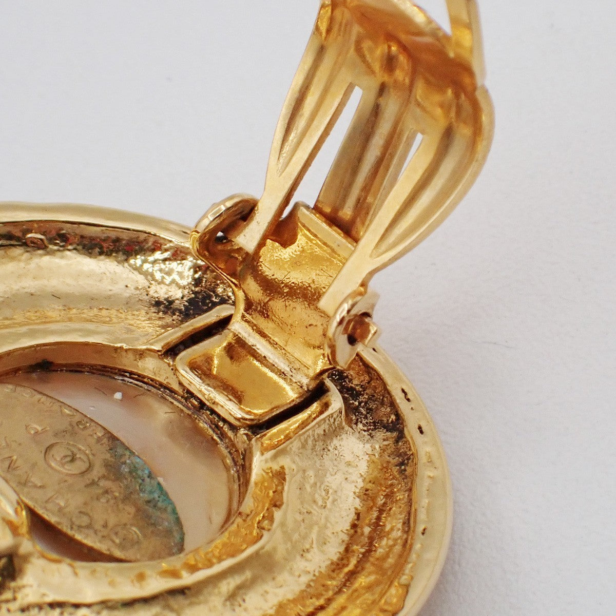 Chanel Vintage Round Clip-On Earrings Metal with Faux Pearl