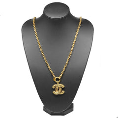 Chanel Vintage CC Pendant Necklace Quilted Metal