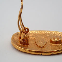 Chanel Vintage CC Crown Oval Plate Clip-On Earrings Metal